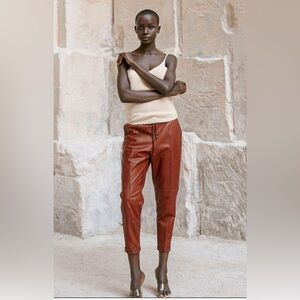 Mes Desmoiselles Dax Cognac Brown Leather Lambskin Pants 36